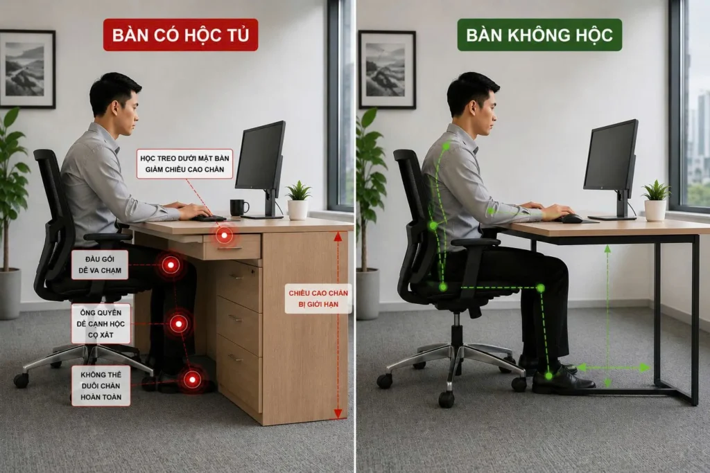 Bàn có hộc và bàn không hộc