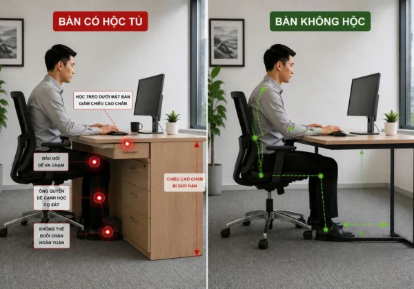 Bàn có hộc và bàn không hộc