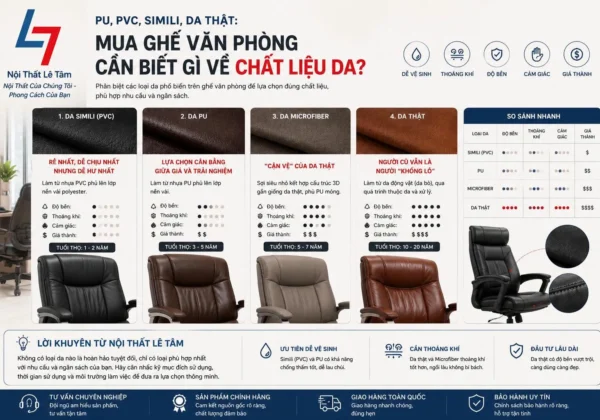 Chất liệu da PU, PVC, Simili, da thật