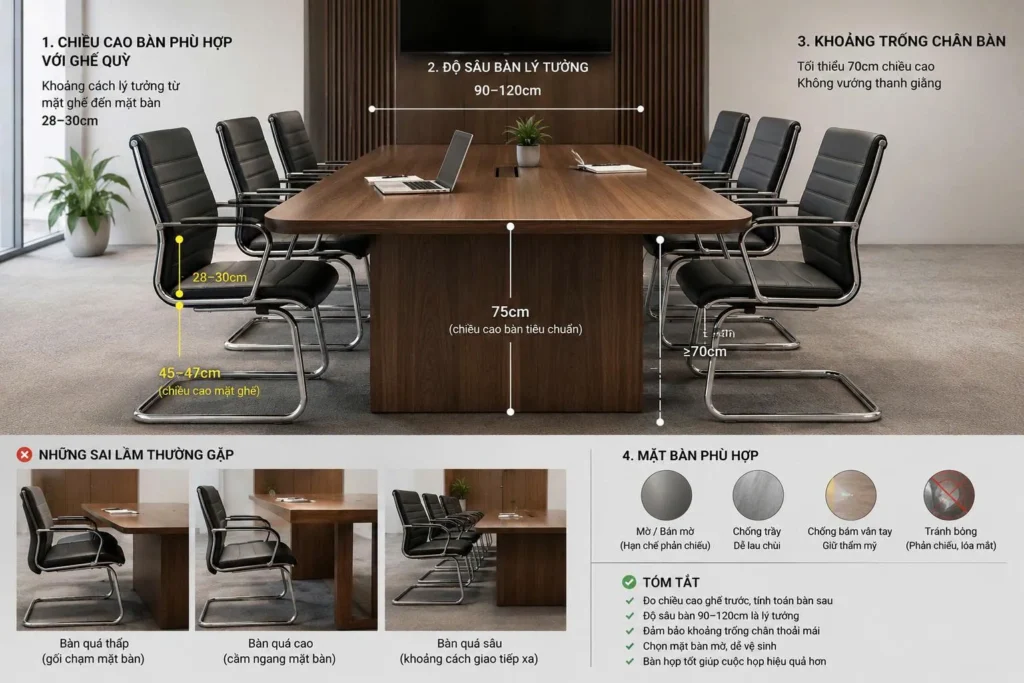 Chiều cao bàn họp phù hợp với ghế quỳ