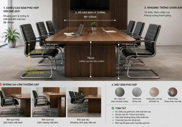 Chiều cao bàn họp phù hợp với ghế quỳ