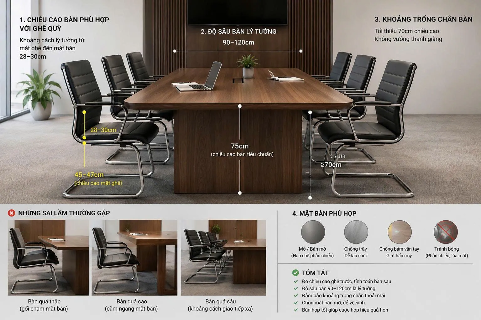 Chiều cao bàn họp phù hợp với ghế quỳ