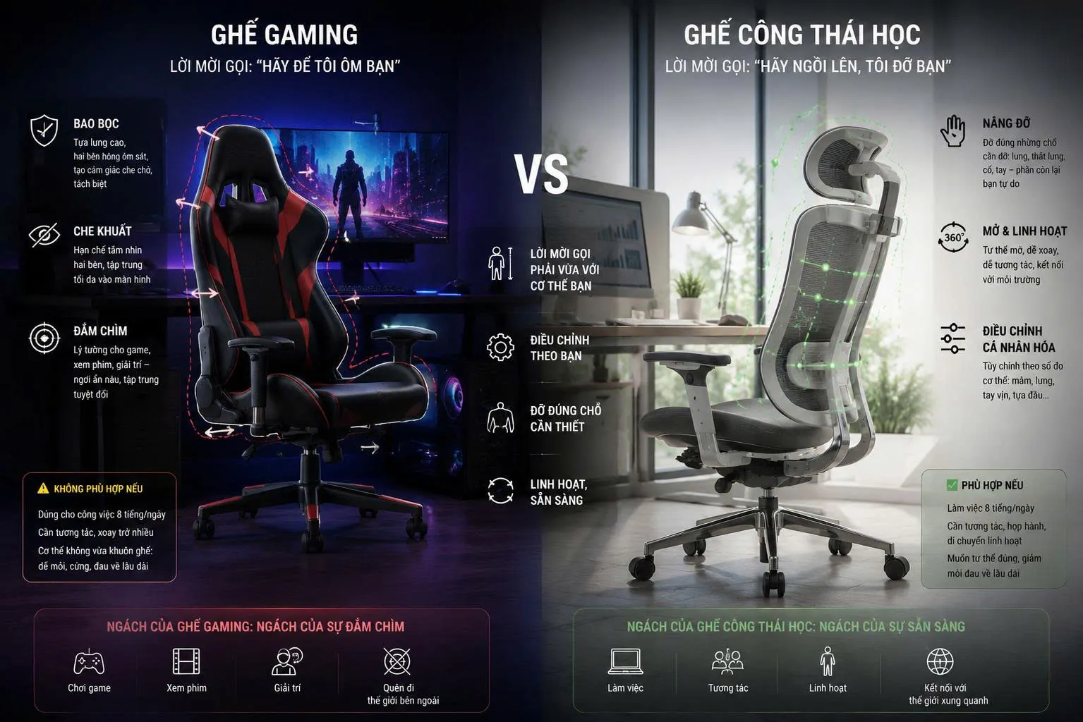 Ghế Gaming và ghế công thái học