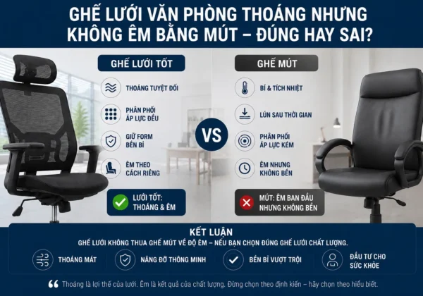 Ghế lưới văn phòng thoáng nhưng không êm bằng mút. Đúng hay sai