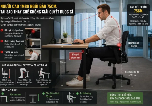 Người cao 1m8 ngồi bàn 75cm