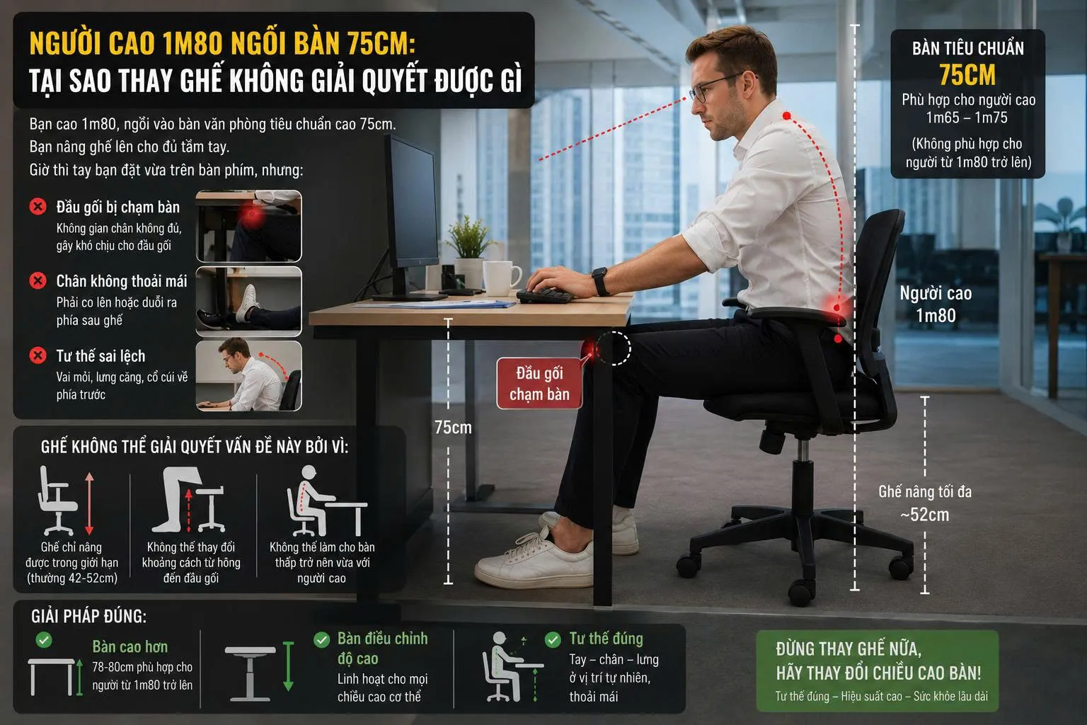 Người cao 1m8 ngồi bàn 75cm