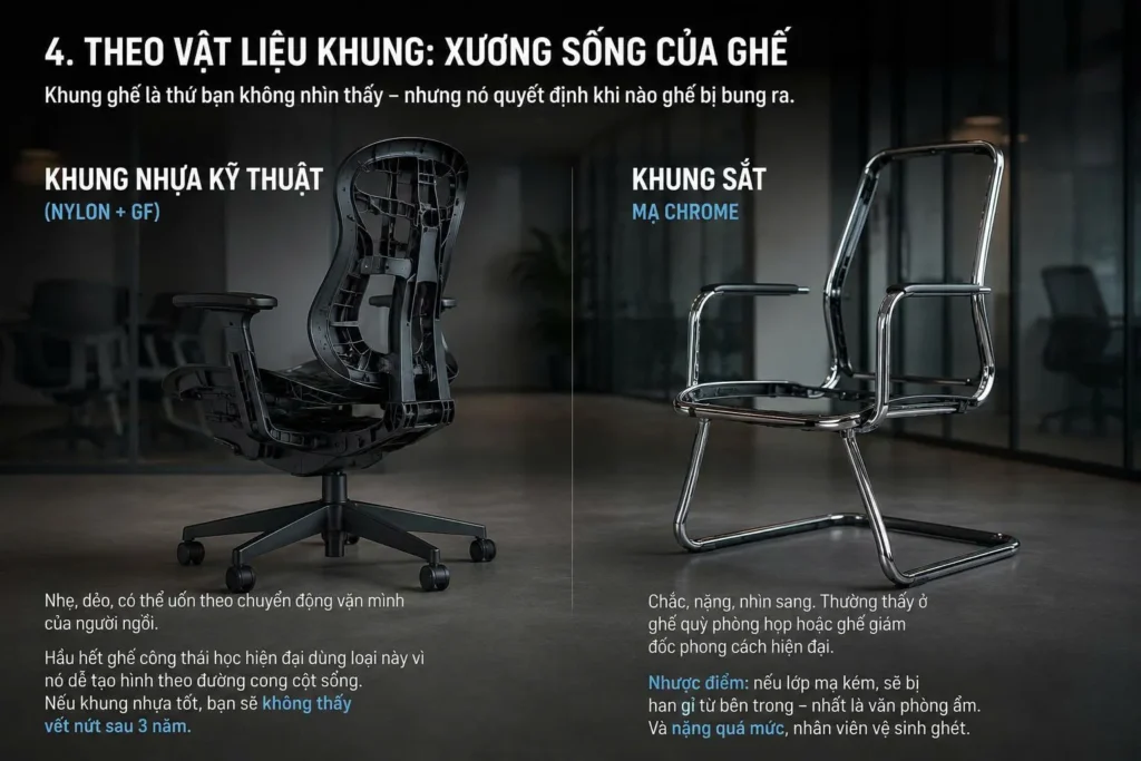 Phân loại theo vật liệu khung xương sống của ghế
