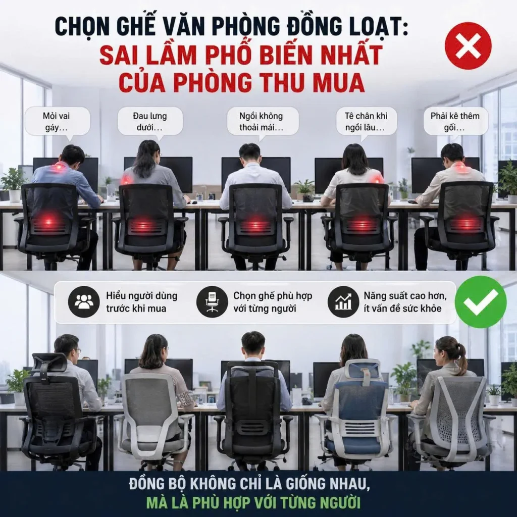 Chọn ghế văn phòng đồng loạt - Sai lầm phổ biến của phòng thu mua