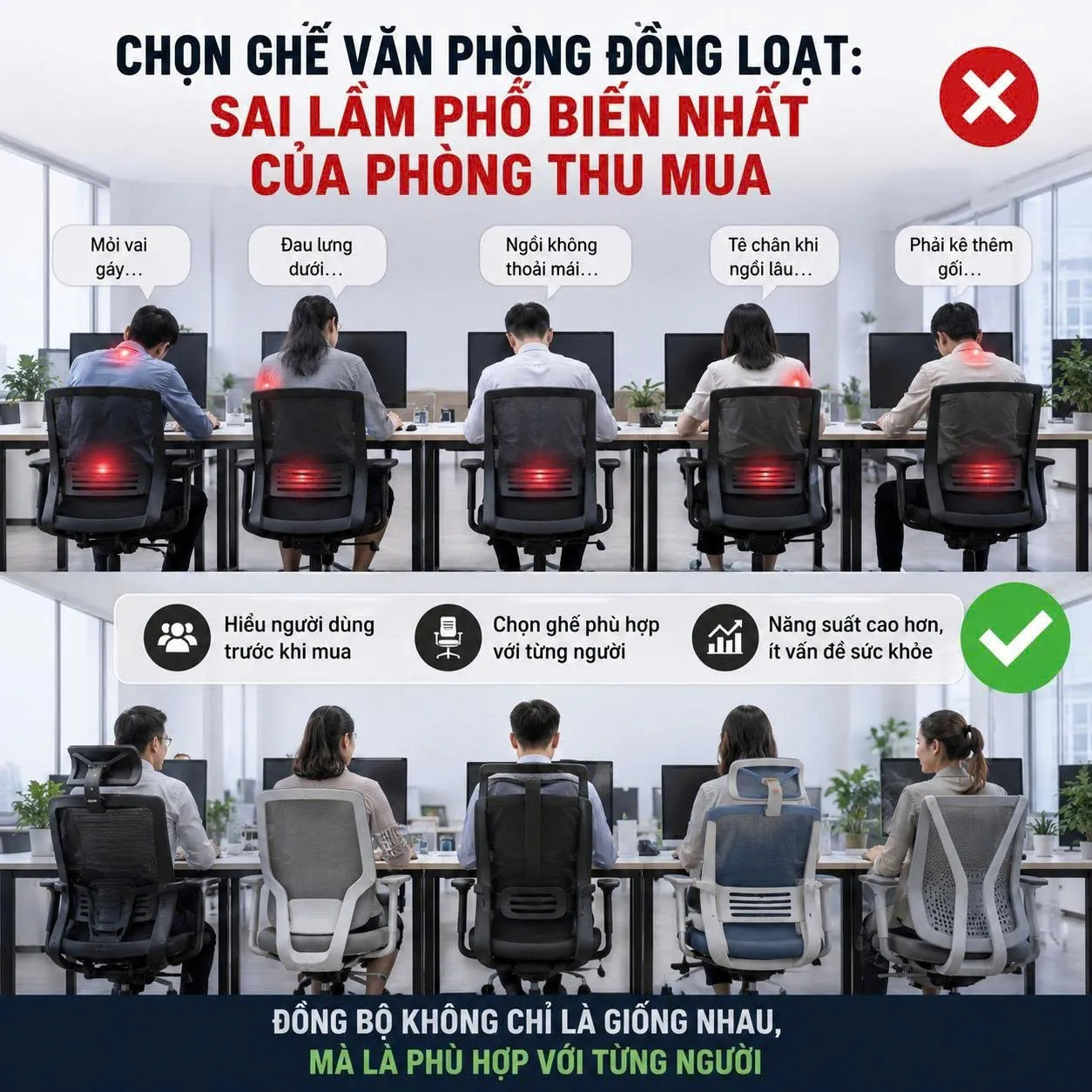 Chọn ghế văn phòng đồng loạt - Sai lầm phổ biến của phòng thu mua