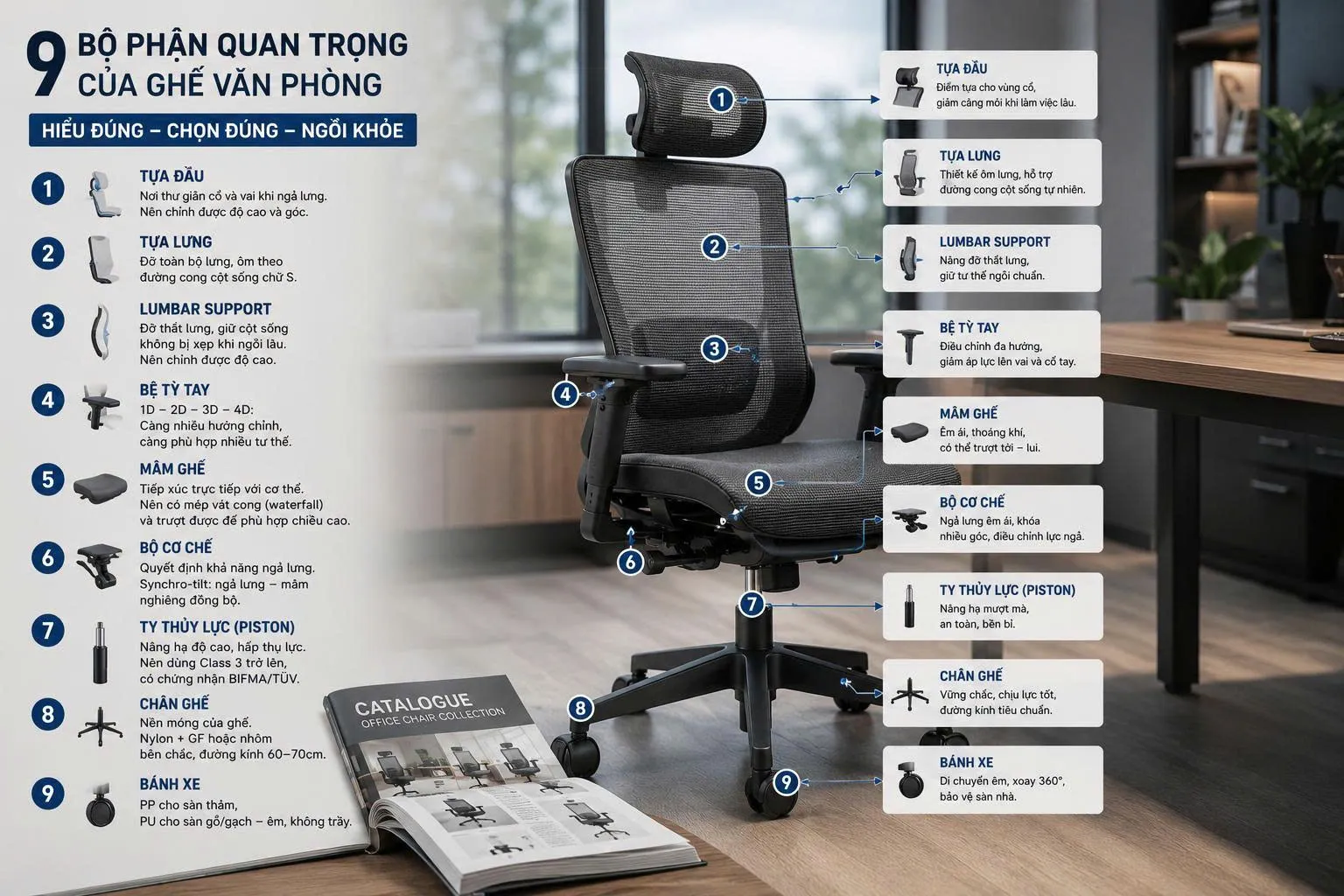 Hướng dẫn đọc catalogue ghế văn phòng cho người không phải chuyên gia