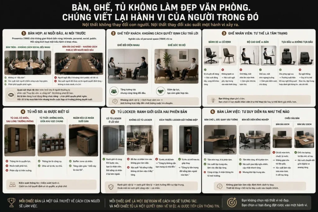 Bàn, ghế, tủ không làm đẹp văn phòng. Chúng viết lại hành vi của người trong đó