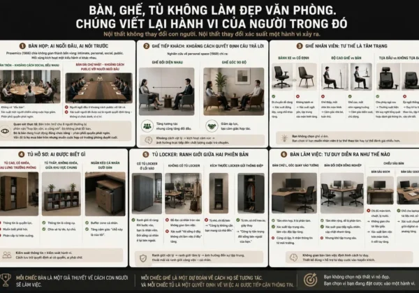 Bàn, ghế, tủ không làm đẹp văn phòng. Chúng viết lại hành vi của người trong đó