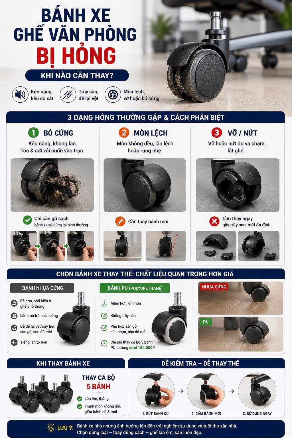 Bánh xe ghế văn phòng bị hỏng