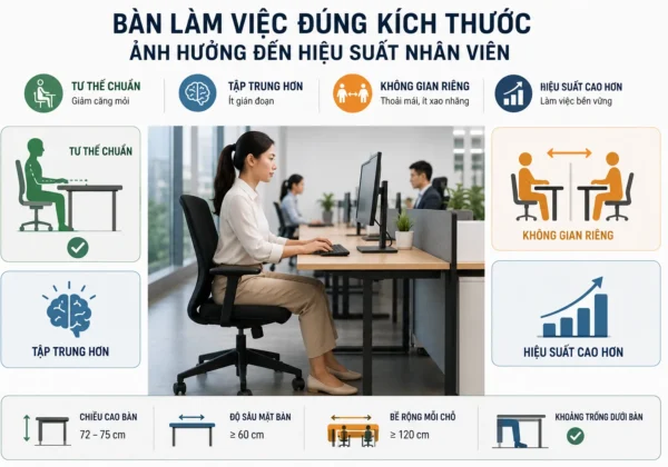 Bàn làm việc đúng kích thước ảnh hưởng đến hiệu suất