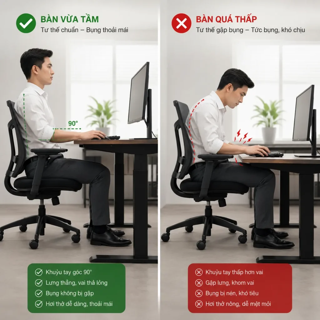Bàn thấp hơn tầm tay