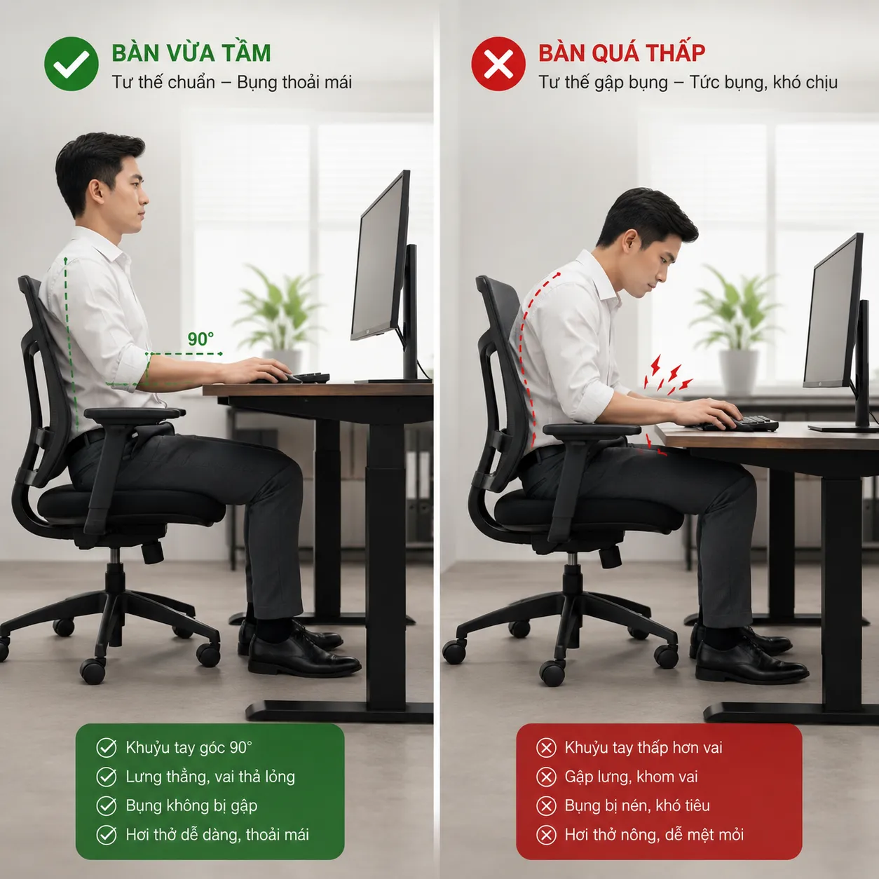 Bàn thấp hơn tầm tay