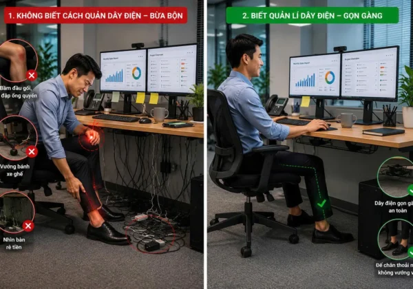 Cách quản lý dây điện dưới bàn làm việc
