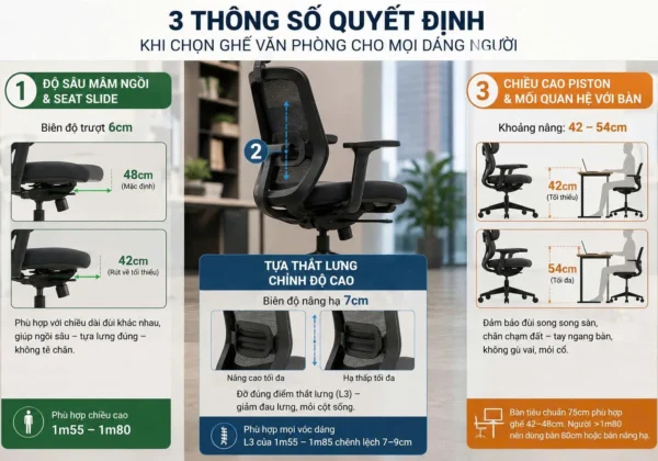 Chọn ghế văn phòng cho đội ngũ nhiều chiều cao