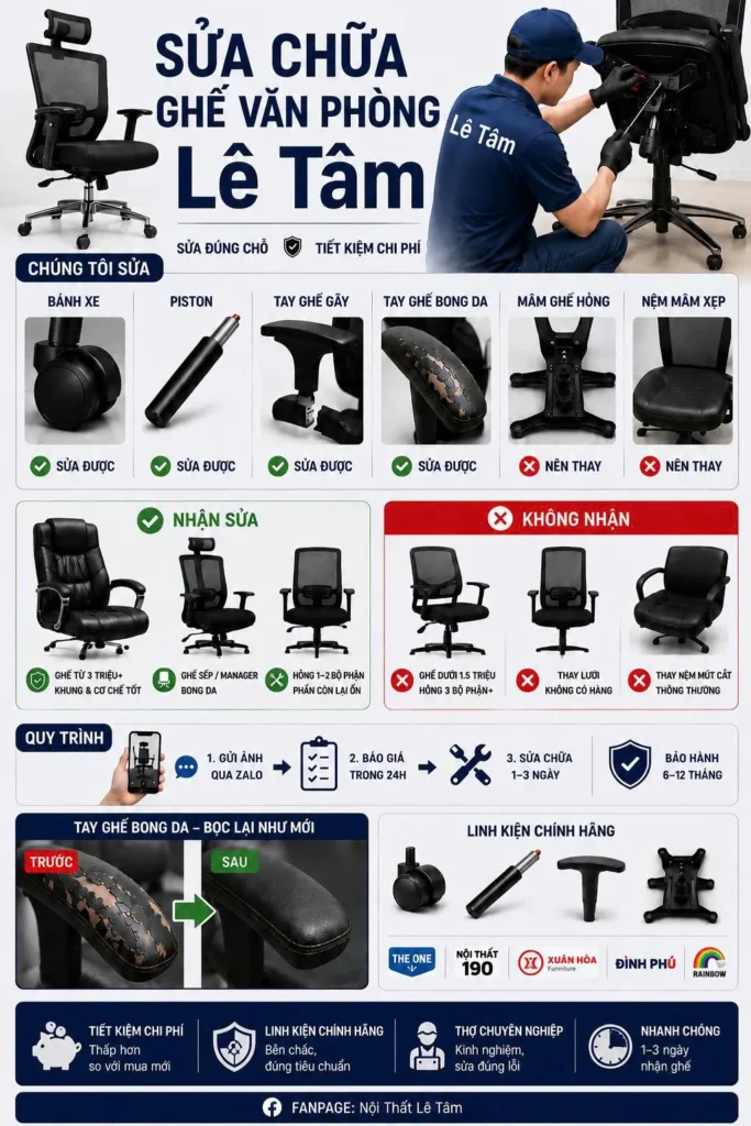 Dịch vụ sửa chữa ghế văn phòng - Lê Tâm