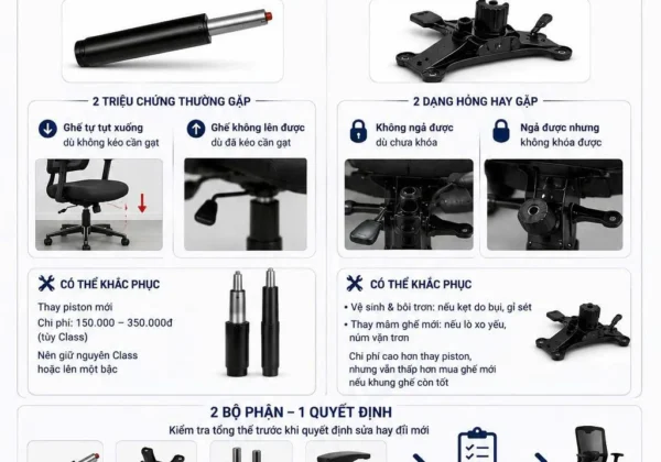 Ghế văn phòng không chỉnh được độ cao và không ngã được