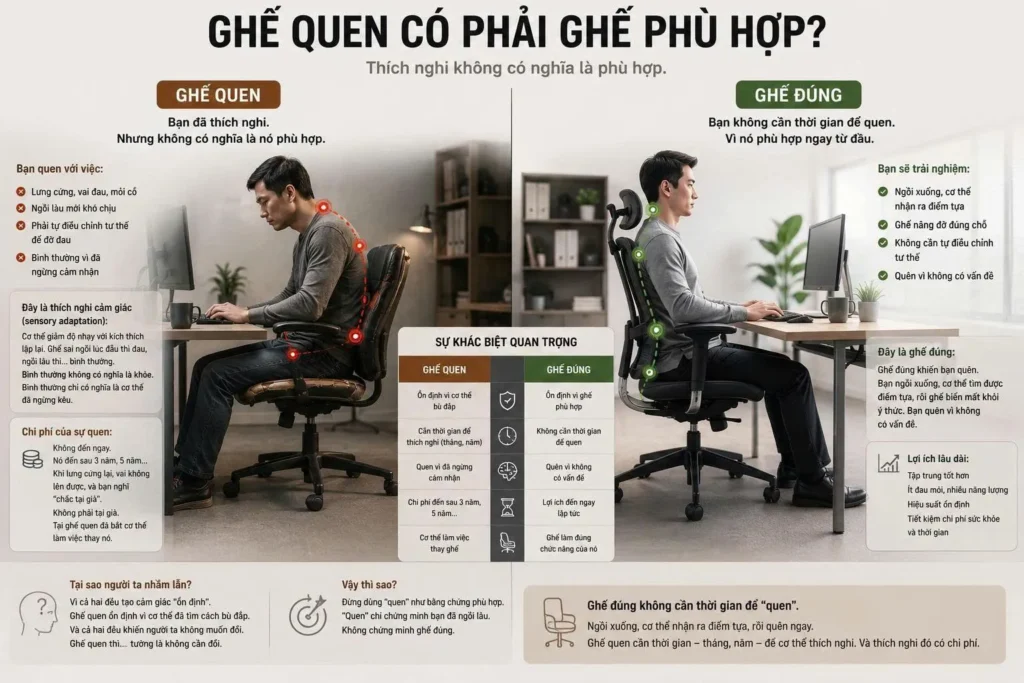 Ghế quen có phải ghế phù hợp