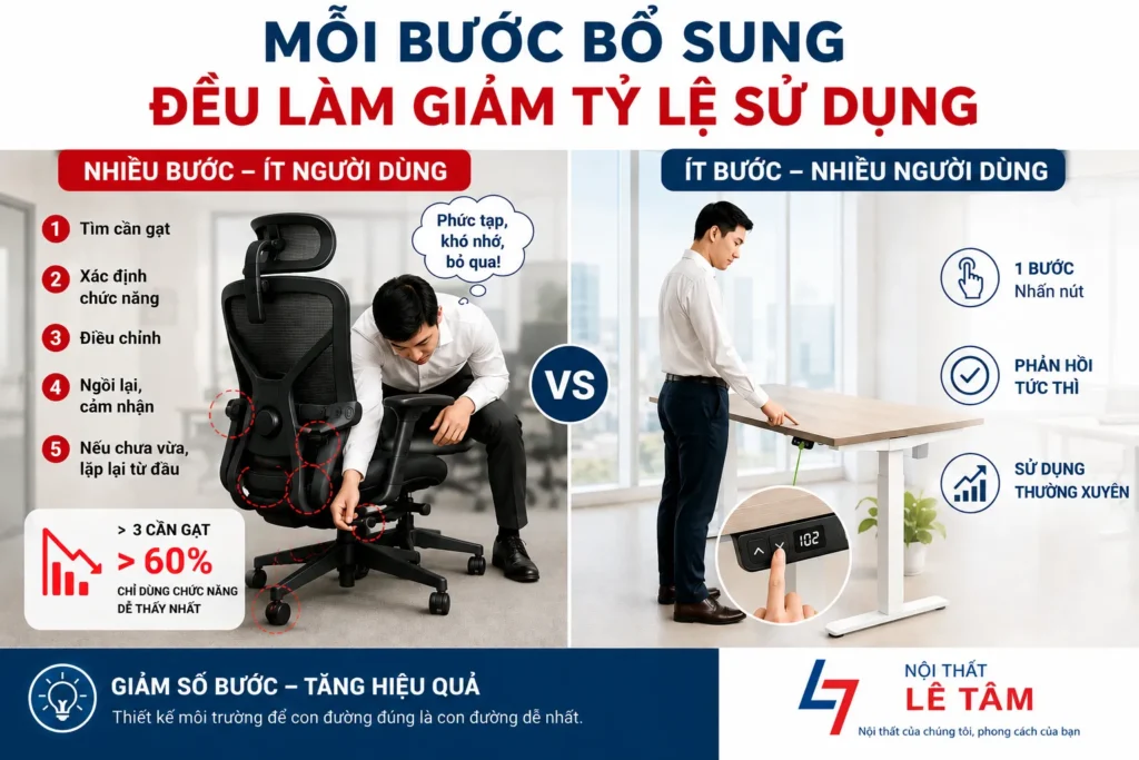 Mỗi bước bổ sung đều làm giảm tỷ lệ sử dụng