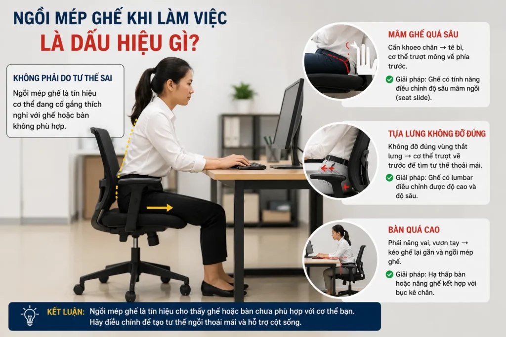 Ngồi mép ghế làm việc