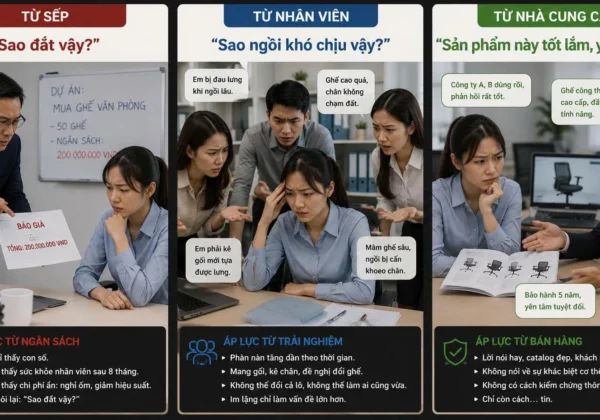 Phòng thua mua ghế văn phòng bị kẹp giữa 3 phía