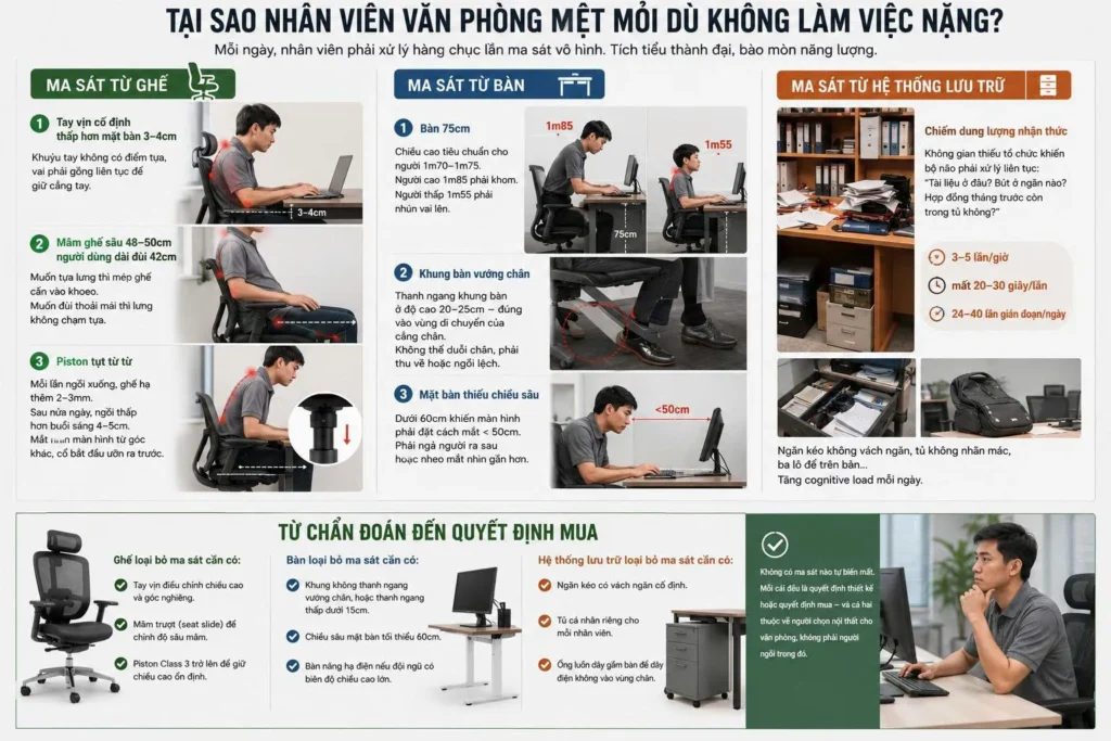 Tại sao nhân viên văn phòng mệt mỏi dù không làm việc nặng