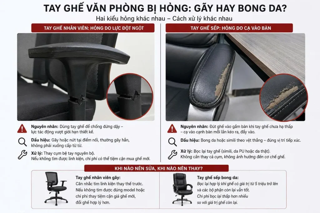 Tay ghế văn phòng bị hỏng