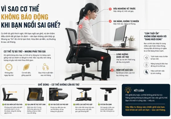 Vì sao cơ thể không báo động khi bạn ngồi sai ghế?
