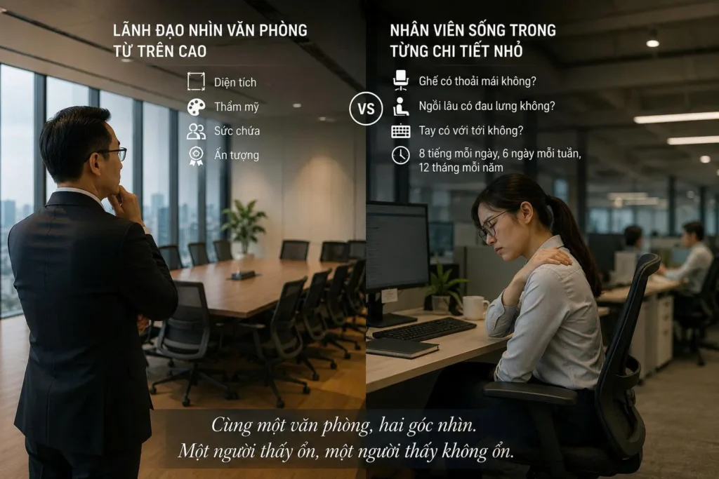 Lãnh đạo và nhân viên đánh giá văn phòng khác nhau
